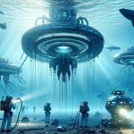 Generate a high-definition, realistic image illustrating an advanced underwater technology operated by human technologists of various descents and genders discovering extraterrestrial life forms in our oceans. The scene should depict the moment of revelation, instilling a sense of shock and wonder.