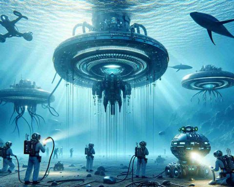 Generate a high-definition, realistic image illustrating an advanced underwater technology operated by human technologists of various descents and genders discovering extraterrestrial life forms in our oceans. The scene should depict the moment of revelation, instilling a sense of shock and wonder.