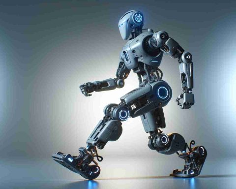 An accurate, high-definition image of the future of robotics illustrated through a PUDU D9 model robot. This advanced robot is stepping into action, ready to perform a variety of tasks. Its design is sleek and modern, with a gray exterior made of smooth and durable materials, glowing indicators, articulated segments and limbs, and equipped with a range of sensors. The image should capture the essence of progress in robotics technology, and the promise it holds for the future.