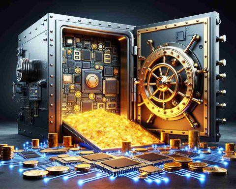 A realistic and high-definition image representing the concept of 'Unlock Hidden Wealth: The Semiconductor Goldmine Awaits'. Include elements that signify wealth and potential, such as a large vault or safe door opening to reveal a glowing trove of semiconductors, gold coins, and circuit boards spilling out. This should be rendered with a style that combines realism and symbolism, with impeccable details to portray the metaphor of untapped riches in the semiconductor industry.