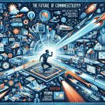 Illustrate an image representing the future of connectivity. The picture should be in high-definition and realistically portray advanced networks of the future. Include elements showcasing futuristic technologies like ultra-high-speed internet, breakthrough gadgets, and interconnected smart homes. Additionally, include visual symbols of personal impact to signify how these breakthroughs could change everyday life. A central part of the image should feature a thought bubble with the words: 'The Future of Connectivity is Here. What Could It Mean for You?'