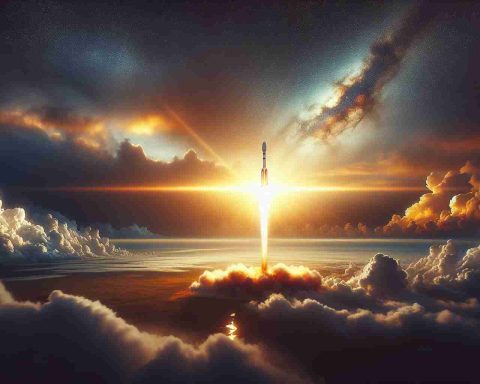 Generate a high-quality, realistic image representing a dramatic morning launch. Showcase a privately operated space exploration company's rocket ascending to the skies. The picture captures the moment in vivid detail, from the rocket's fiery exhaust to the early morning backdrop with radiant sunlight breaking through overcast clouds.