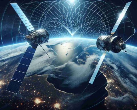 Generate a realistic high-definition image showing the concept of a revolutionary collaboration between two major space companies, symbolically represented as two artificial satellites communicating with each other in Earth's orbit. Present the Earth as viewed from space in the background, demonstrating the global impact of this alliance. Use elements such as radio waves or other forms of transmission to depict the communication. Also, try to depict the impact on Earth observation due to this alliance. Capture the progress in technology and breakthroughs in space exploration.