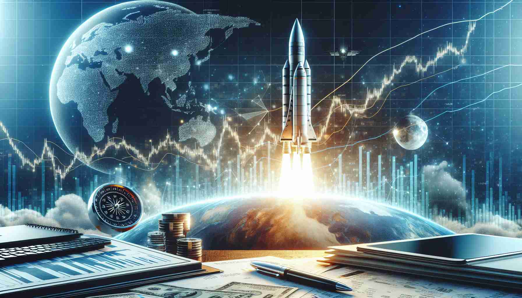 A high-definition realistic image representing the concept of a space exploration company poised for a groundbreaking valuation surge amid share sales. The image can contain elements such as a soaring rocket, stock market graphs indicating positive growth, and corporate paperwork symbolizing share sales.