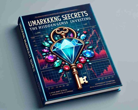 Create a high-definition, realistic image of a finance-themed book cover titled 'Unlocking Market Secrets: The Hidden Gems of Investing'. The cover should feature vivid imagery related to the theme of investment, such as stock market charts, precious gemstones, and an old-style key subtly positioning itself into an abstract lock icon. The title and subtitles should be prominent and appealing while maintaining a professional aesthetic.