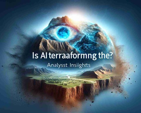 Create a high-definition image that visually represents the concept of AI transformation of a landscape in a specific context, possibly indicated by geological changes. The text - 'Is AI Terraforming the Landscape? Analyst Insights' - should be prominently displayed on the image.