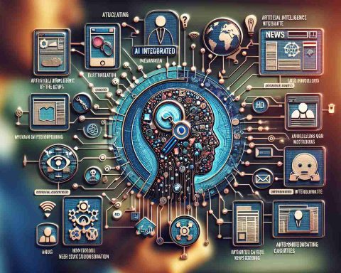 A detailed image showing the future of social media networking sites and how artificial intelligence revolutionizes news consumption. It presents an updated user interface with distinctive icons, clear categories for news topics, and AI integrated tools. The AI assists in filtering and categorizing news to provide a more personalized user experience. Also, represent the HD quality by making every aspect of the image clear, crisp, and vibrant.