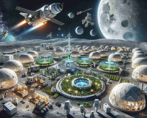 A hyper-realistic illustration in high definition visualizing a conceptual scenario titled 'Rocketing Towards Lunar Time: The Quest for a Standard on the Moon'. Picture a futuristic lunar settlement with eco-domes and various types of scientific and residential modules. Above, an advanced spacecraft is in the process of landing, demonstrating progressive space travel technology. Astronauts of different genders and descents (Caucasian, Hispanic, Black, Middle-Eastern, South Asian, White) are seen busy in their lunar activities, capturing the essence of humanity's relentless exploration and quest for knowledge about the lunar time standard.