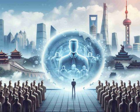 High definition realistic image of a metaphorical scene representing a bold business move from a major technology company, visually symbolized by an expanded circle or bubble symbolizing the talent pool, with the backdrop of iconic Chinese landscapes or cityscapes, like The Great Wall of China, Shanghai skyline, or the Terracotta Army.