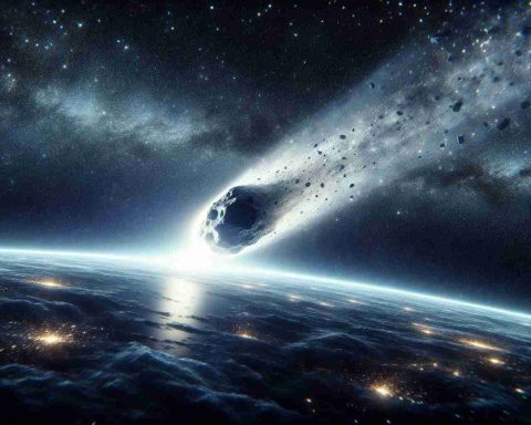 A high-definition realistic depiction of an asteroid alert scenario. This scene captures the intense yet fascinating aspect of a celestial object rushing towards Earth from the infinite cosmos. Remember to not instill fear or panic. Perhaps, show the asteroid as it leaves a glowing trail behind, shining brightly against the backdrop of the star-filled sky.