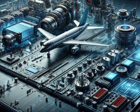 A detailed and realistic image of the inner workings of a modern aircraft, focusing on advanced communication systems. Showcased components include state-of-the-art modems, flight mechanisms, and other technologies. The scene evokes a new era of innovation within defense and economic strategy, suggesting a revolution in aviation.