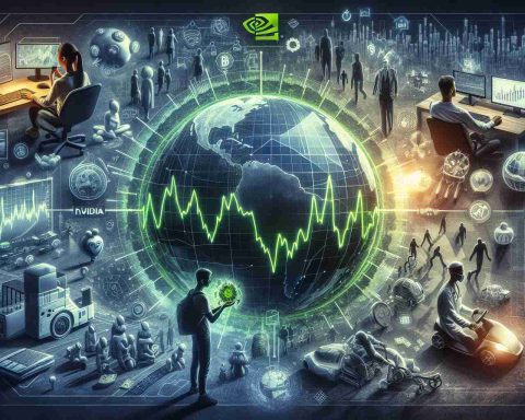 Visual representation of the impact of Nvidia's stock on everyday lives. It should include symbolic elements reflecting the global economic influence of such a high-tech company. For example, an image of a stock graph fluctuating, overlaid on a background of different walks of life - such as a student using a computer for remote learning, a hospital using advanced medical equipment, or a city powered by smart grid technology. All indicating the ripple effects of Nvidia's economic power. Make sure the depiction is detailed and in high-definition.