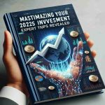 Generate a high-definition, realistic image depicting the cover of a finance book titled 'Maximizing Your 2025 Investment: Expert Tips Revealed'. The cover should include imagery related to investing, such as graphs, money symbols, and a rising arrow, implying growth.