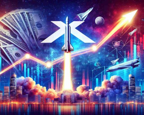 Generate a realistic high definition image capturing the essence of the valuation of SpaceX skyrocketing. The image could have elements such as the emblem of SpaceX, a rocket soaring into the sky, and the representation of financial growth. Please avoid real people or specific numbers.