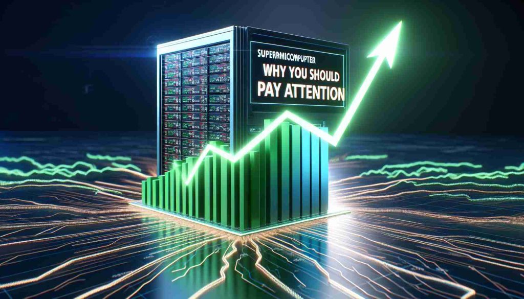 A high definition, realistic graphical representation of skyrocketing stocks related to supermicrocomputers. This includes a digital stock market graph showing an upward trend for supermicrocomputer stocks, with green bars or lines indicating positive growth. The title 'Why You Should Pay Attention' should be prominently displayed in a large, eye-catching font at the top or bottom of the image, symbolizing the importance of this significant financial change. The atmosphere of the image should evoke a sense of anticipation and eagerness, making it clear that exciting developments are taking place in the supermicrocomputer sector.