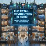 A high-definition, realistic image interpreting the concept of Retail Revolution. The scene includes a large futuristic store, inundated with electronic devices, utilizing AI and Big Data technologies for improved growth. The scene might have digital signboards flashing the phrase, 'The Retail Revolution is here! Uncover the Secrets of Big Data Growth.'