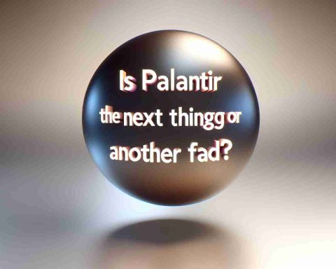 A high-definition, realistic portrayal of the words 'Is Palantir the Next Big Thing or Just Another Fad?' floating in a space, possibly on a glossy surface or a neat background to bring a sense of importance and curiosity to the question.