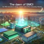 An HD scene illustrating the concept of the dawn of SMCI, as the company revolutionizes clean energy and the computing industry. This includes images of a sunrise over a futuristic cityscape demonstrating green energy solutions like solar panels and wind turbines, along with a visual representation of computing such as an advanced data center powered by these clean energy sources, showcasing a sense of progress and innovation.