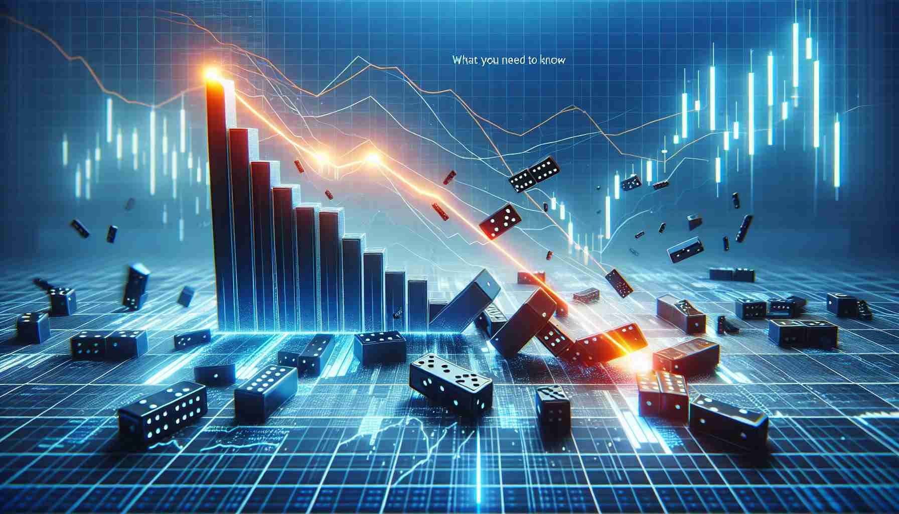 Generate a high-definition, realistic image depicting the concept of shares in a modern data-focused tech company tumbling, represented perhaps as a line graph with a downward trend, maybe a visual metaphor such as dominoes falling, and include a headline saying 'What You Need to Know'. Please avoid any specific logos or names associated with any real-world companies.