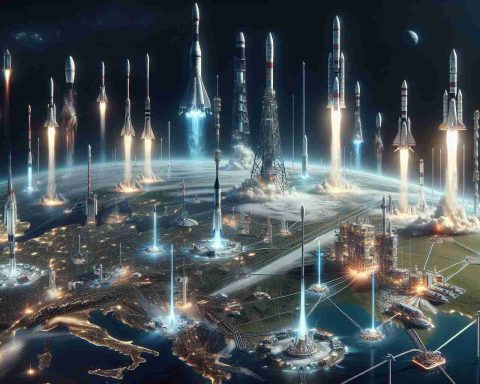 A realistic, high-definition image depicting space as a new global playground. It portrays the race for the stars among several futuristic rockets taking off from various parts of the Earth, representing different countries. Alongside the launch sites, multiple ground-based technologies and infrastructures pulsate with activity, hinting at the broader implications of space exploration back on Earth. The scene subtly suggests that this extraterrestrial engagement promises more for our home planet than we might initially comprehend.