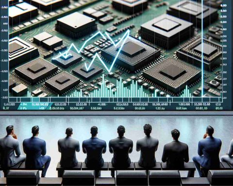 Render a high-definition, realistic image symbolizing the concept of investors remaining unfazed by new trade restrictions on semiconductors. The image could include an array of semiconductors, stock market graphs showing a stable line, and stoic looking investors of diverse genders and descents including Caucasian, Hispanic, Middle Eastern and Black, observing the screen displaying these graphs.