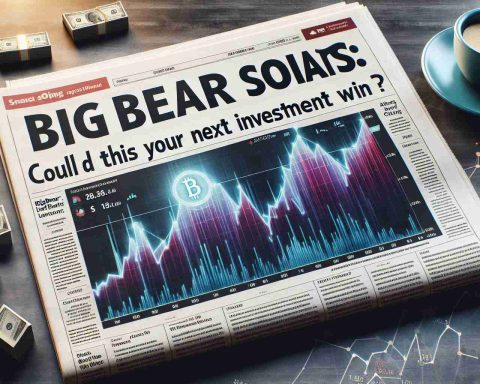 A high-definition, realistic image of a newspaper headline saying 'BigBear.ai Stock Soars: Could This Be Your Next Investment Win?' with a graph representing the soaring stock prices in the background