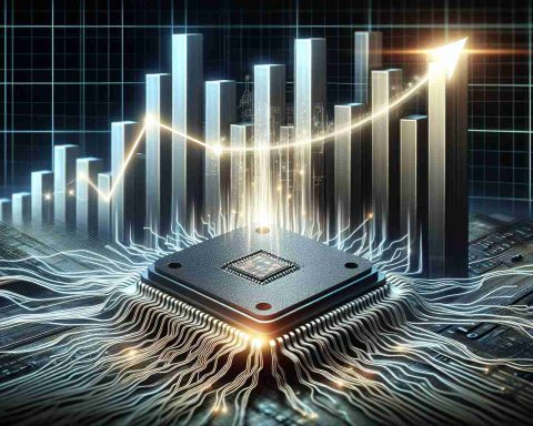 A detailed and realistic high-definition image representing the significant growth of a fictional tech company in the field of artificial intelligence. The image portrays the concept of advancement and innovation, symbolised by an ever-growing, intricately wired AI chip against a backdrop of soaring bar graphs. The bar graphs are a visual metaphor for the company's upwards trajectory. Add a dramatic touch using light effects, emphasizing the chip as the 'game-changing' element.