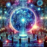 A vivid, high-definition image showcasing the concept of the future of big data, represented by an abstract illustration of a mystical crystal ball (referred to as 'Palantir') glowing with various shades of electric blue. The image portrays a state-of-the-art control room setting with people of diverse genders and descents, each interacting with advanced holographic interfaces displaying complex data structures and patterns. The room is filled with a myriad of bright, vibrant lights indicating high tech databases and network systems. Text overlay on the image reads: 'The Future of Big Data Awaits'.