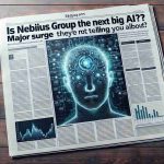 An image depicting a realistic, high-definition newspaper article with the headline 'Is Nebius Group NV the Next Big AI Stock? Major Surge They’re Not Telling You About' and a subhead. Make the rest of the page filled with generic finance-related articles and graphs symbolizing a stock market surge.