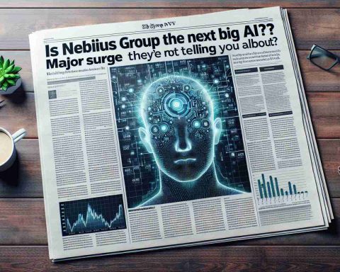 An image depicting a realistic, high-definition newspaper article with the headline 'Is Nebius Group NV the Next Big AI Stock? Major Surge They’re Not Telling You About' and a subhead. Make the rest of the page filled with generic finance-related articles and graphs symbolizing a stock market surge.