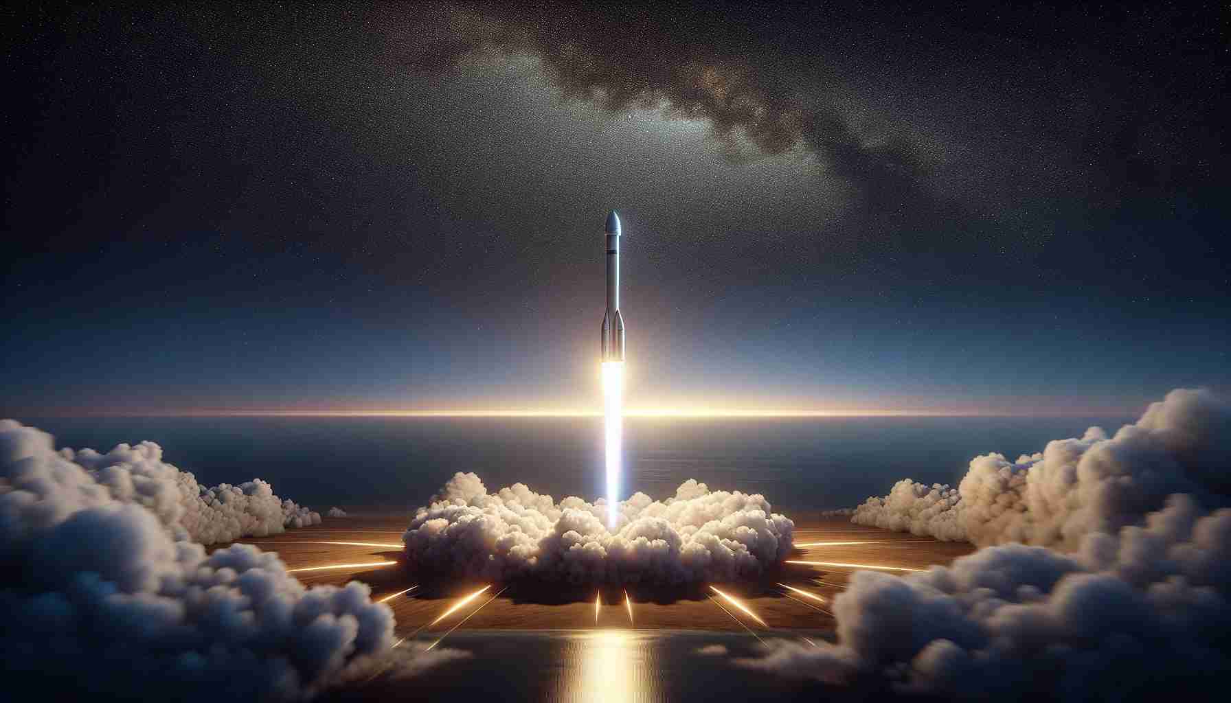 Realistic high-definition picture of a groundbreaking rocket launch on the horizon. This signifies a major step towards a future in pioneering private space exploration.