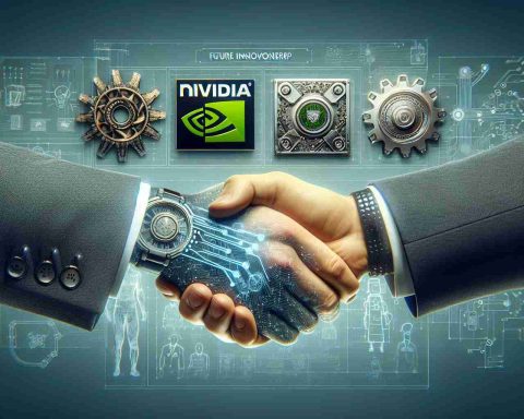 A realistic high-definition image portraying the concept of 'Future Innovators' associated with Nvidia. Feature a symbolic representation of a major partnership, such as a pair of hands shaking, along with iconography related to San Jose State University, such as the university's logo or emblem. Please remember not to include any recognizable people in the image. Additionally, include elements that signify innovation and technology, such as gears or circuit diagrams. The background should be crisp and clean to emphasize the high-definition quality of the image.