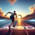 Create a hyper-realistic visual representation of the concept 'Is AMD Poised for a Comeback.' This may include a metaphorical depiction of a runner on a racetrack preparing to sprint, representing the anticipated resurgence. In the background, there could be a rising sun, symbolizing the idea of 'what's next'. The atmosphere should carry an air of anticipation and positive outlook. The design should be in compliance with modern HD quality.