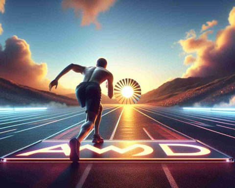 Create a hyper-realistic visual representation of the concept 'Is AMD Poised for a Comeback.' This may include a metaphorical depiction of a runner on a racetrack preparing to sprint, representing the anticipated resurgence. In the background, there could be a rising sun, symbolizing the idea of 'what's next'. The atmosphere should carry an air of anticipation and positive outlook. The design should be in compliance with modern HD quality.