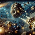 A detailed and HD imagery depicting the concept of asteroid mining as a future prospect for humanity. The scene to be illustrated includes an array of advanced spacecrafts equipped with mining tools, hovering over a massive asteroid in outer space. Add elements that suggest that these asteroids are rich in precious and rare resources, represent them as the 'New Space Gold Rush'. Incorporating views of distant galaxies and celestial bodies in the backdrop would provide an expansive and impressive scale to the illustration.