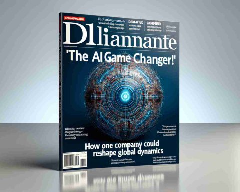 Generate a realistic high-definition image of a fictitious news magazine cover highlighting 'The AI Game Changer! How One Company Could Reshape Global Dynamics'. The cover must portray a hypothetical technology company's abstract logo, a compelling headline text about AI transformation, and finer accompanying details that suggest the magnitude of the global change.