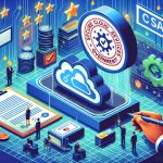 Generate an image illustrating the major milestone of a fictional technology company. Show their secure cloud services getting approved for government use, perhaps represented by a stamp or certificate. Make the whole scene look vibrant and high-definition.