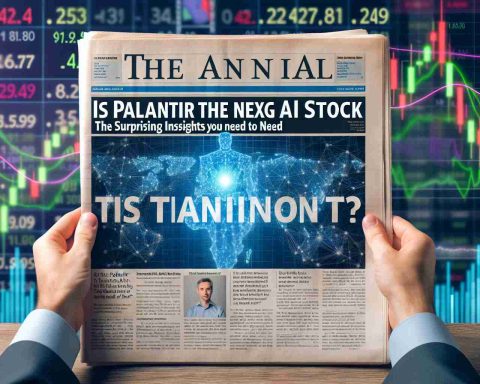 A HD image of a financial newspaper headline that reads 'Is Palantir the Next Big AI Stock? The Surprising Insights You Need to Know', with a background of a variety of stock market graphs and charts.