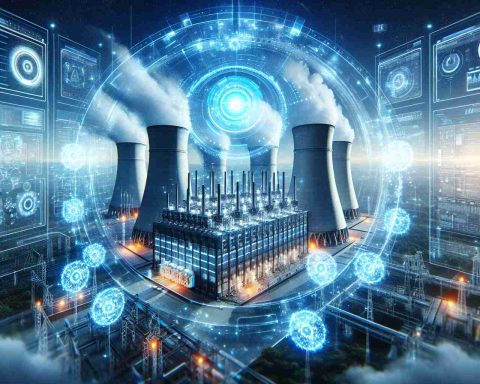 Generate a realistic high-definition image representing the concept of unlocking the potential of a power plant. Visualize this as a huge, modern power plant with turbines working at their maximum capacity, surrounded by a radiant aura of energy. The scene should contain futuristic elements and symbols of advanced technologies in energy management such as digital interfaces, holograms projecting data analytics and efficient electric grids. The imagery should capture the idea of a bright, sustainable energy future.