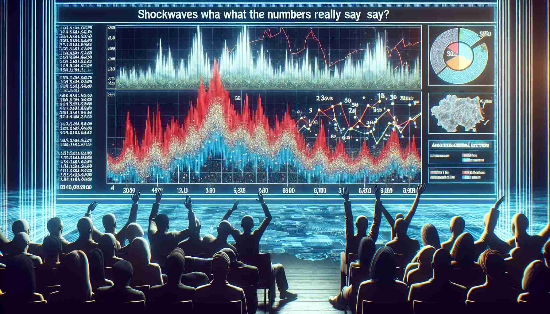 Create an image showcasing analytical data on shockwaves in a recent general election, emphasizing on figures and statistics. The display should convey a vivid and intense feel, signifying a major shift in trends or patterns. The visual representation should be such that it raises the question - 'What do the Numbers Really Say?'. All of this should be portrayed in a realistic, high-definition format.