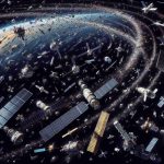 A high-definition, realistic illustration of space traffic chaos. Picture spacecrafts of various sizes, designs, and origins all moving in different directions, zigzagging across the black canvas of the cosmos. Among them, you can see satellites, research vessels, and small personal crafts, creating a state of confusion and potential threat of collision. The Earth can be seen as a spectacular background, its beautiful blue contours starkly contrasting with the dark space and chaotic dance of the vessels. The scene implies a potential looming disaster in orbital space if the traffic is not regulated properly.