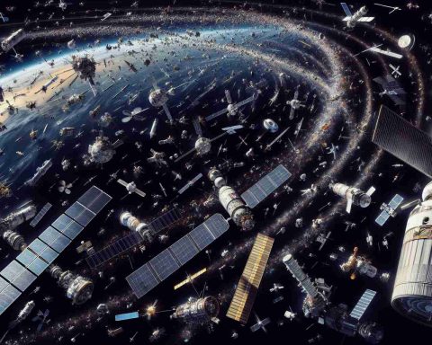 A high-definition, realistic illustration of space traffic chaos. Picture spacecrafts of various sizes, designs, and origins all moving in different directions, zigzagging across the black canvas of the cosmos. Among them, you can see satellites, research vessels, and small personal crafts, creating a state of confusion and potential threat of collision. The Earth can be seen as a spectacular background, its beautiful blue contours starkly contrasting with the dark space and chaotic dance of the vessels. The scene implies a potential looming disaster in orbital space if the traffic is not regulated properly.