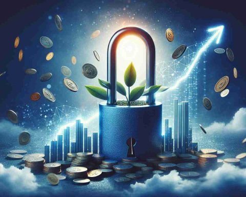 Create a realistic, high definition image that could be used as a graphical representation of financial growth and success. This might include imagery of a padlock being opened, symbolizing the unlocking of growth, or maybe a steadfast growing plant to represent dividends. The overtones and undertones of the image should emote a sense of uncertainty to capture the complexity of investing in uncertain times. No people, company logos, or references to specific stocks should be included in the image.