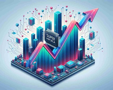 Create a realistic HD image of the headline 'Supermicro Stocks Soar! What’s Driving the Surge in Tech Markets?' The image should portray a positive uptrend graph associated with the stock market. Please include some tech-related symbols, such as electronic chips or computers, in an abstract form to represent the technology market.