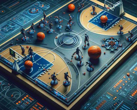 Generate a realistic, high definition image of a modern basketball strategy playbook. The playbook could include innovative use of spacing, detailed plays, and various team formations, hinting towards an integration of artificial intelligence in strategizing.