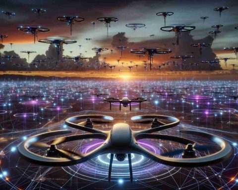 An image portraying a technology-transformed future sky, saturated with revolutionary drones. The drones have a sleek, aerodynamic design, equipped with the latest technologies that contribute to their advanced functions. The vision is realistic, high definition, and depicts an evening sky with hues of orange, purple and blue, glowing with the sunset as a backdrop. A few drones are highlighted in the foreground, demonstrating their complex structures, while numerous drones dot the sky in the background, forming an intricate network overhead. This image symbolizes the impact of innovative drone technology on our imminent future.