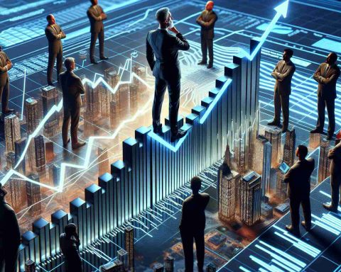 A hyperrealistic image depicting the fluctuating market trends of the semiconductor industry. Show a towering bar graph, to symbolize 'Tower Semiconductor', with prominent ups and downs to represent the market's volatility. Several investor characters from a variety of descents including, but not limited to, Caucasian, South Asian, and Hispanic, can be seen observing and analyzing the graph. Make sure to detail their expressions to convey the sense of urgency and importance they place on these trends.