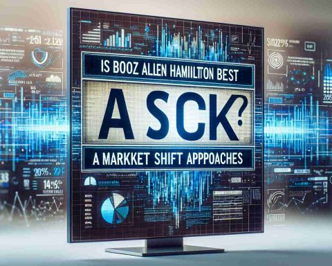 A high-definition image of the title 'Is Booz Allen Hamilton the Best AI Stock? A Market Shift Approaches', stylistically portrayed as a headline from a financial newspaper or blog. The font is bold and impressive with a mix of blue and grey colors signifying corporate theme. Underneath the headline, subtly illustrate stock market related symbols and graphs, maybe a bar graph showing an upward trend or a pie chart indicating percentages. Create an overall theme of artificial intelligence with bits of code running in the background, suggestive of an AI influence.