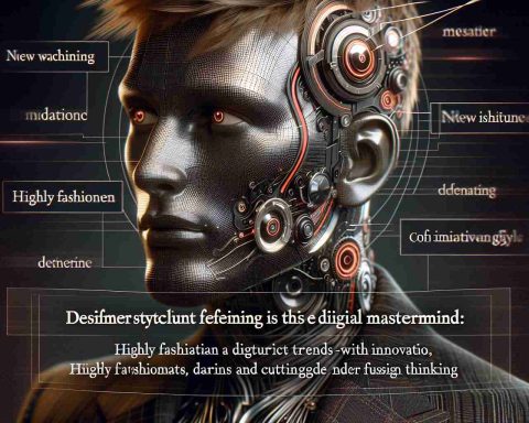 A realistic, high-definition image showcasing a digital mastermind's ambitious new project. Consider his unique style: highly fashionable, daring and forward-thinking. This figure is defining future trends with his innovation, represented by futuristic digital equipment and cutting-edge design elements. Note that the figure is not a real person but an imaginative representation.