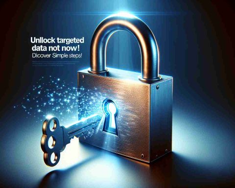 An HD photo illustrating the concept of 'Unlocking Targeted Data'. Depict a grand padlock with a keyhole shimmering with light, symbolic of 'data' yet to be discovered or unlocked. The key, brilliantly lit and hovering near the lock, symbolizes the simplicity of 'simple steps'. It should seem like it is just moments from unlocking hidden knowledge. Have the phrase 'Unlock Targeted Data Now! Discover Simple Steps' styled as an empowering call to action, written boldly across the bottom of the image.